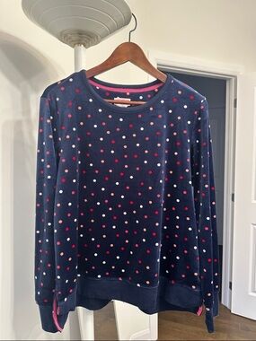 Kate Spade Navy Polka Dot Velvet velour Long Sleeve Pajama Top